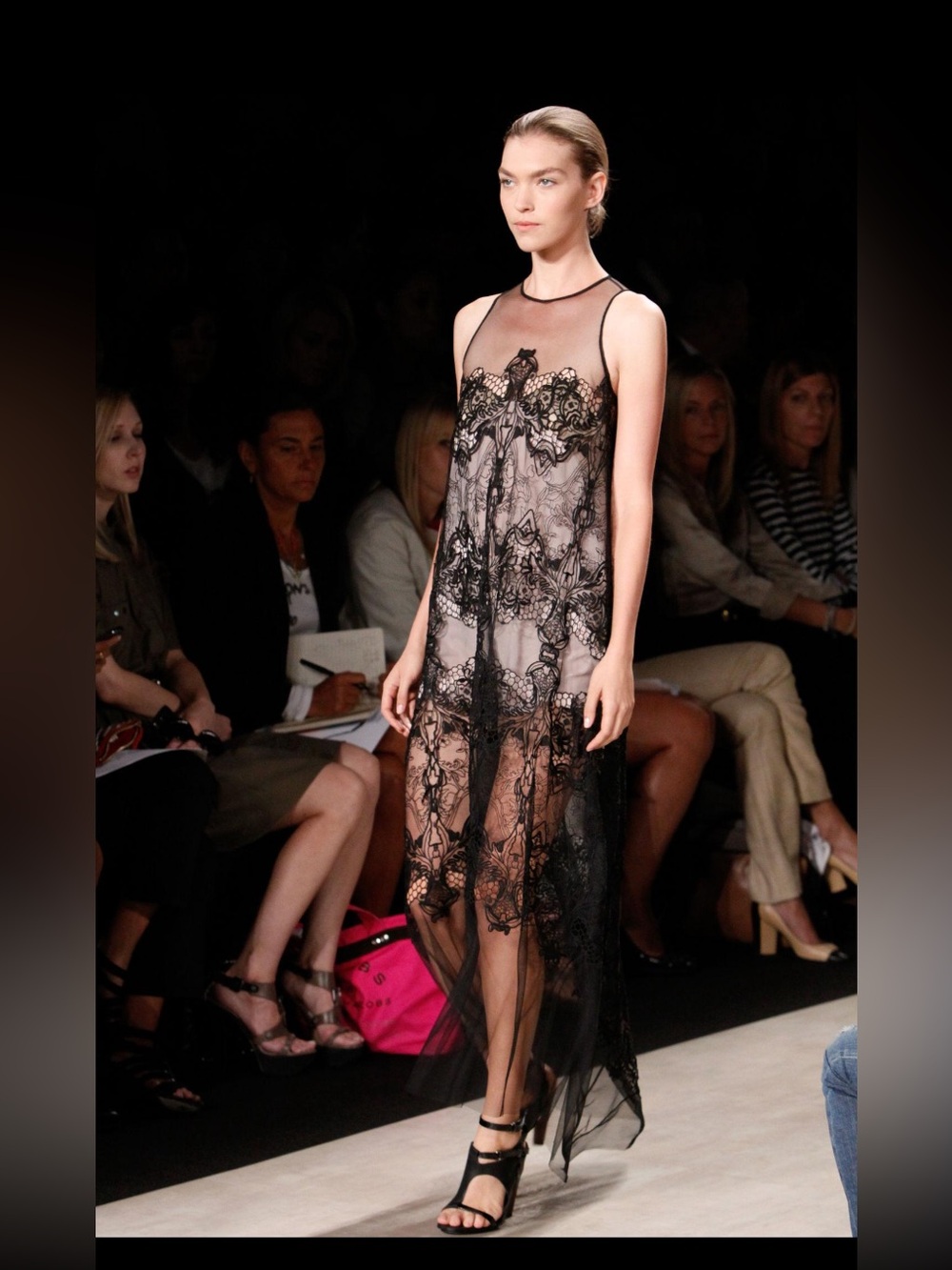 BCBGMaxAzria Runway Black and Nude Lace Maxi Dress